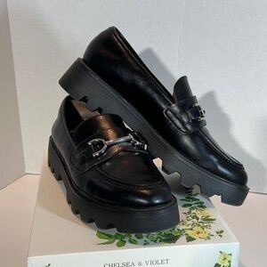 Chelsea & Violet Vera Leather Slip-On Lug Sole Loafers Black
